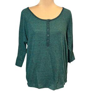 NWOT Alternative Apparel Rib Knit Top Sz.L Half Button Dark Green Basic Y2K